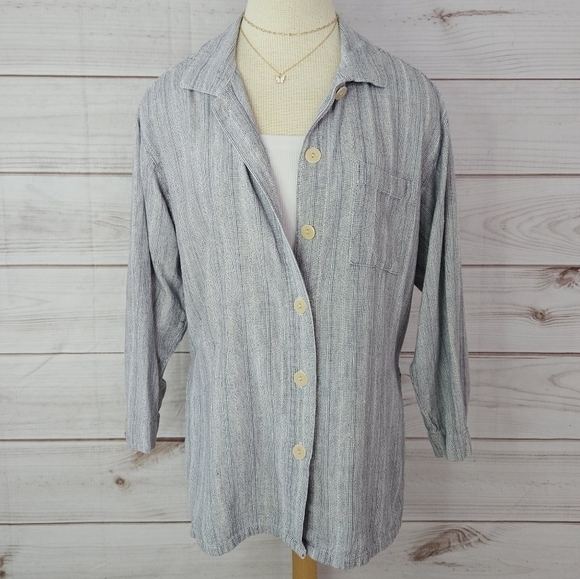 Picante Cotton Two Piece Midi Dress Set with Button Down in Blue and White Sz M - Picture 6 of 12